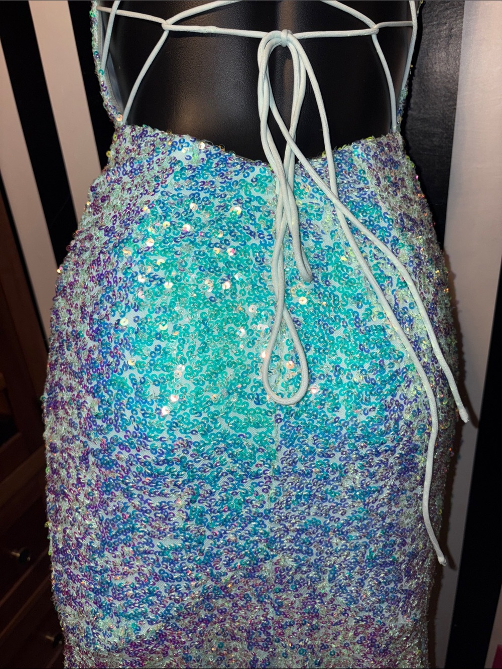 Custom Prom Dress Sparkling Iridescent Sequin Mermaid Dress Aqua Tiffany Blue XS - Picture 5 of 16